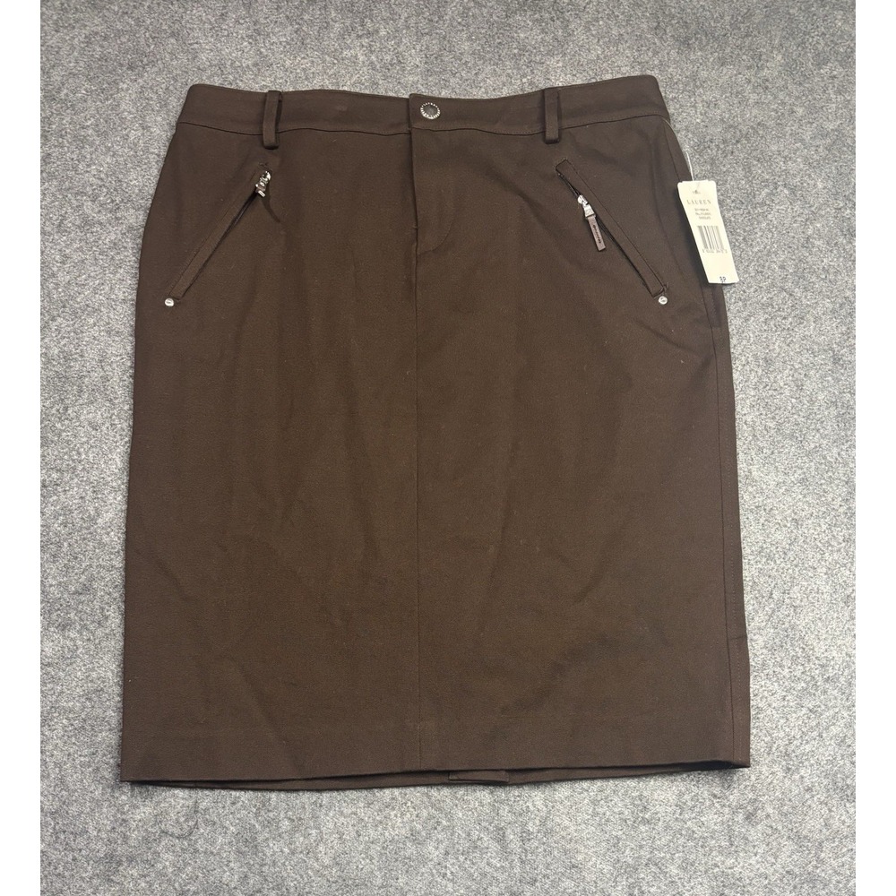 Lauren Ralph Lauren Petite Brown Pencil Skirt Women's 8P NWT Zip‎ Pockets